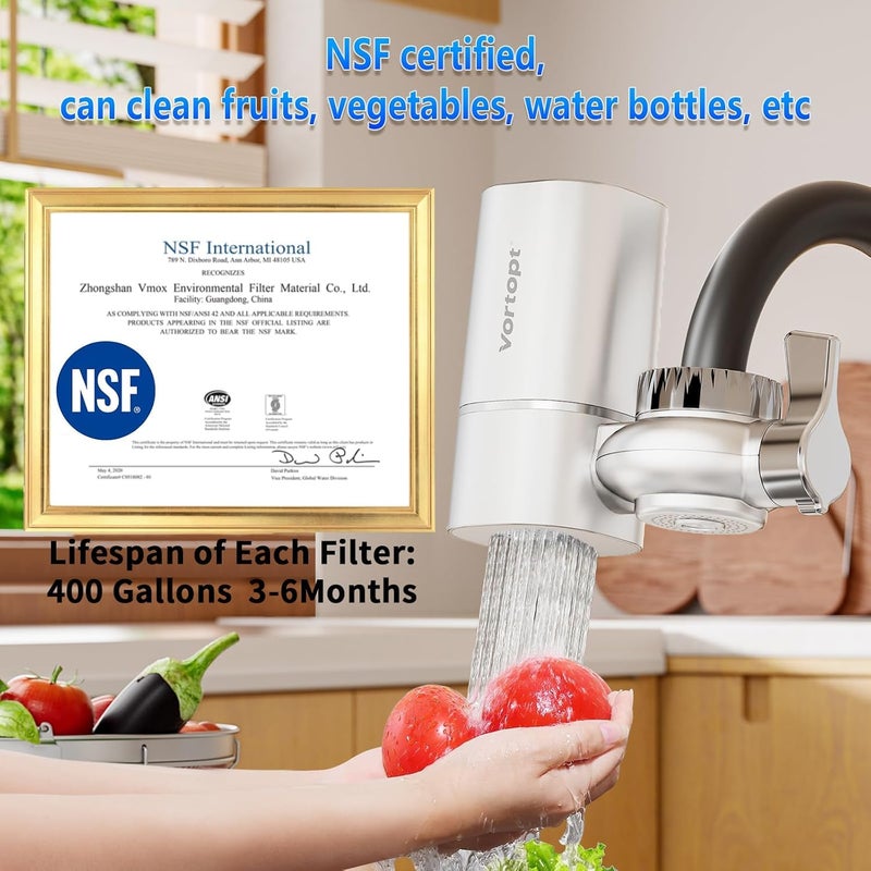 Vortopt Water Filter for Sink Faucet,NSF/ANSI 42 Certified Sink Water Filter,400 Gallon Capacity,Reduces 99% Chlorine & Odors,with 6 Replacement Cartridges. - Image 4